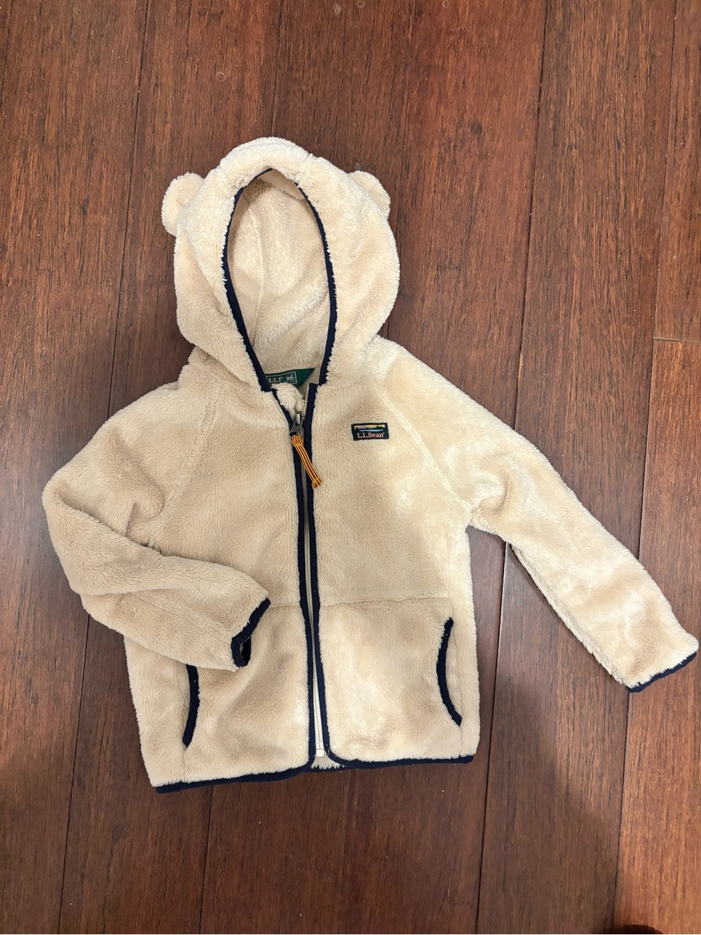 L.L.Bean Cream Teddy Fleece Jacket with Navy Trim